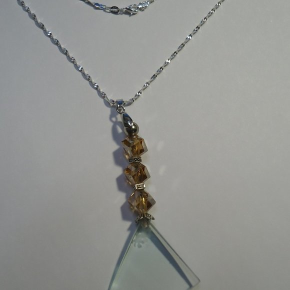 Magnifying Glass Triangle Shape Champagne Crystal Handle Pendant Necklace - Picture 8 of 11